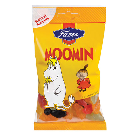 Box of Moomin candy bags by Fazer